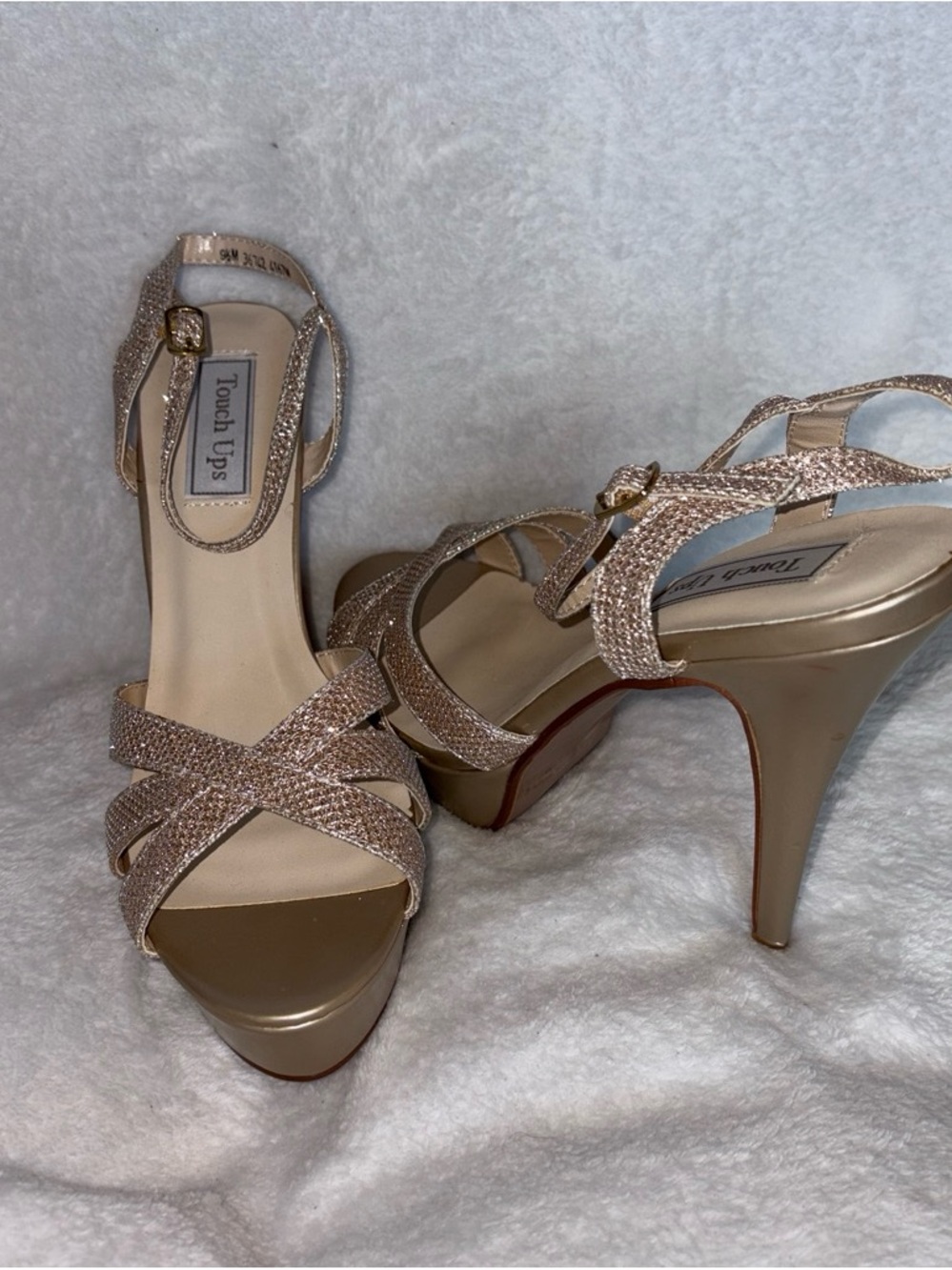Touch Ups Rose Gold Glitter Strappy Platform Heels